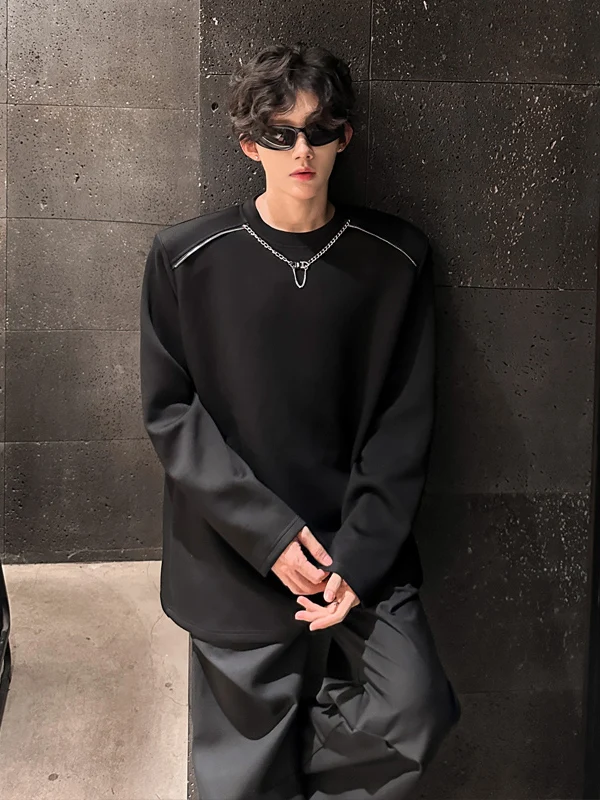 

Ретро-американский стиль: мужская свободная толстовка с длинным рукавом, с подплечниками, базовый слой, корейский стиль, осенняя одежда