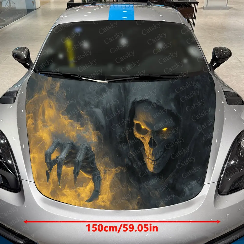Dark Fiery Grim Reaper Hand Car Hood Sticker,Waterproof Self-Adhesive Vinyl Graphics Decals,Decorative Auto Accessories Stickers