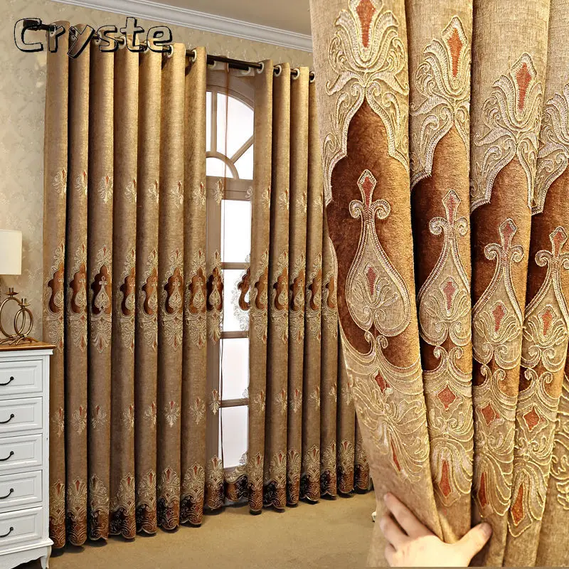 

New European Embroidery Thickening Luxury Curtains for Living Room Balcony Bedroom Shading Manufacture Coffee Tulle Window