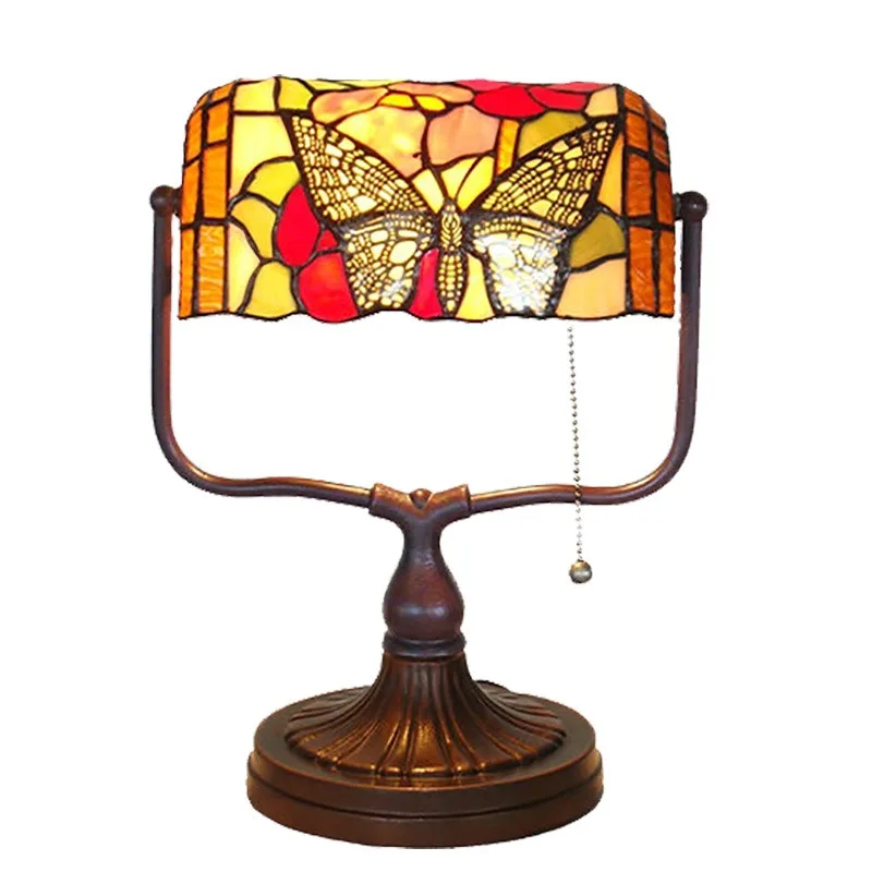 10 inch butterfly row lamp study desk lamp European retro creative stained glass lamp