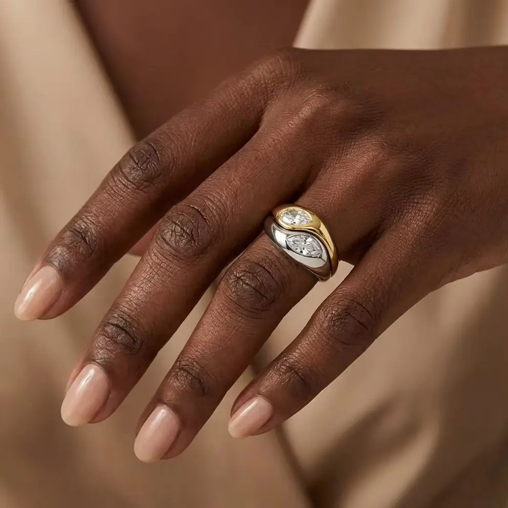 Anillo Apilable de Doble Capa con Forma de Gota de Agua y Circonita de Lujo para Mujer, Chapado en Oro, Acero Inoxidable, Joyería, Regalos de Boda