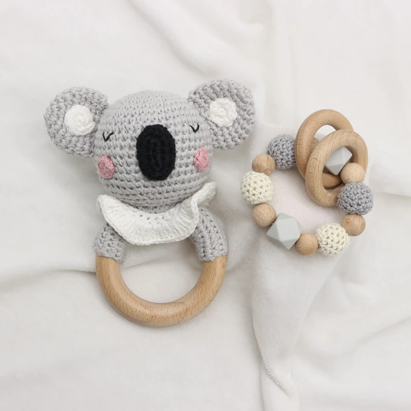 

Baby Pacifier Clip Chain Holder Wooden Teething Bracelet Crochet Toy Rattle Soother Molar Infants Teether Newborn Shower