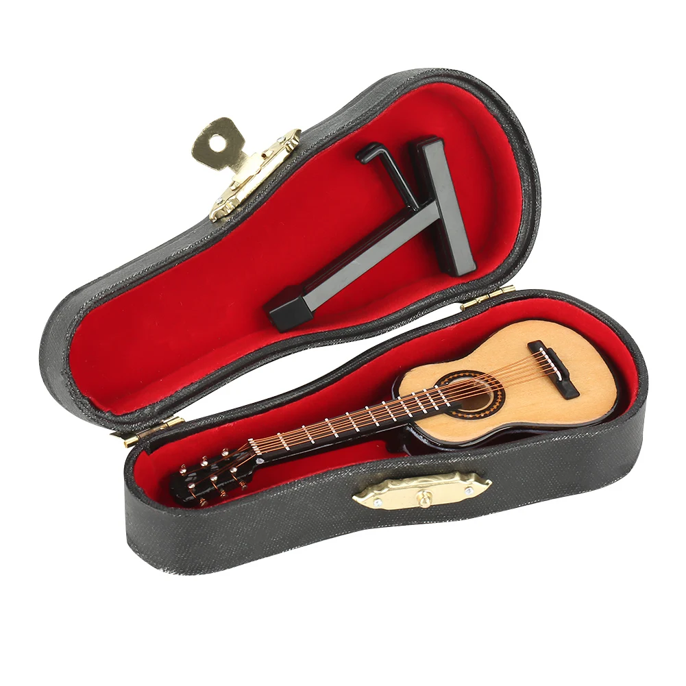 Mini Guitar Display Miniature Wooden Guitar Model Display Mini Musical Ornaments Craft Home Decor with Box for Gift