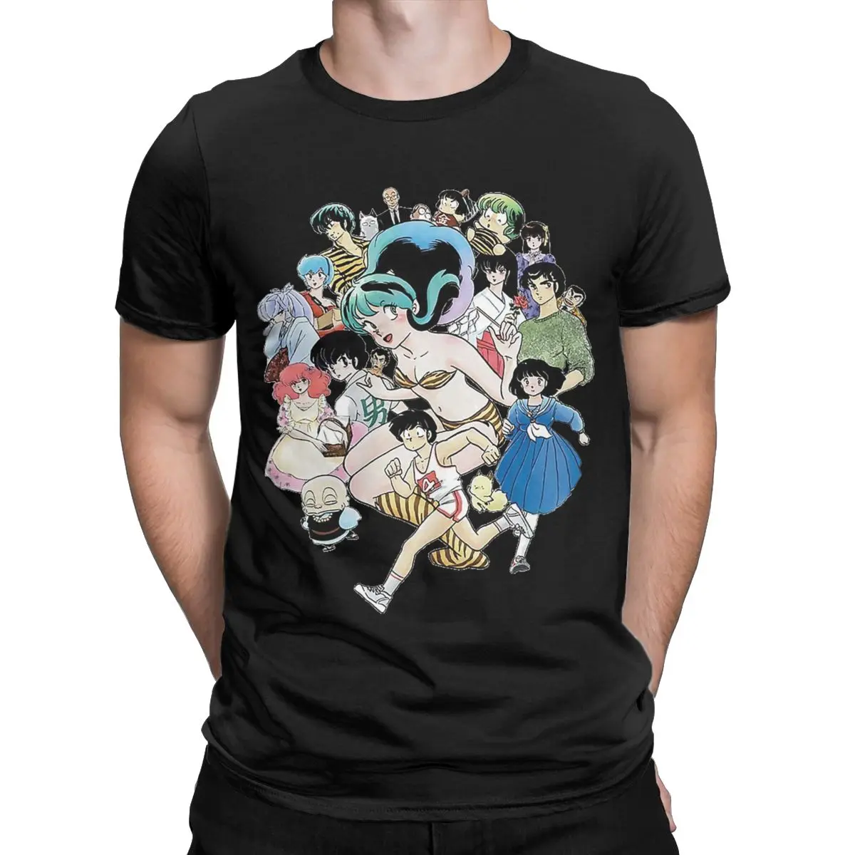 Urusei Yatsura And Friends Lum Men's T Shirt Anime Leisure Tee Shirt Short Sleeve Crew Neck T-Shirts 100% Cotton Gift Clothing