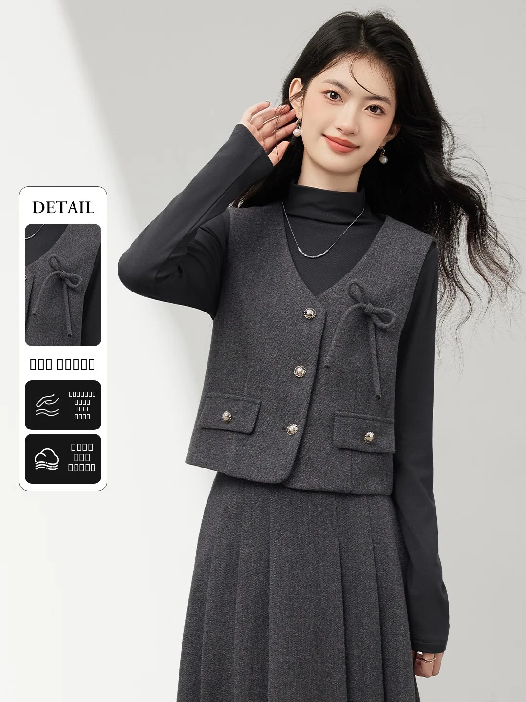 

Faionable ey Woolen Vest Women's Trendy Top Button up ort Sle Thiened Winter New Arrival by Xinfuiyu Commute Sle