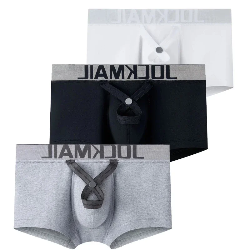 JOCKMAIL Sexy Men Underwear Men Boxers with Penis Rings ,Calzoncillos Cuecas Gay Underwear Penis Sleeve Trainer Men Cock Rings