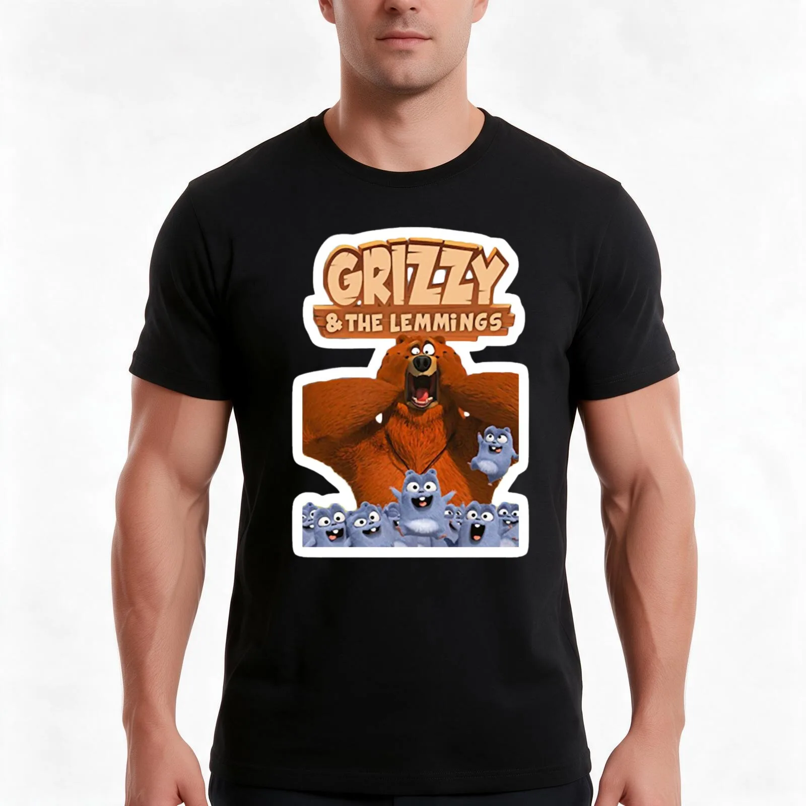 grizzy and the lemmings(8) T-Shirt, Summer Casual Cotton Tee, Oversized Streetwear Tops, Vintage Graphic Print, Unisex Men Women