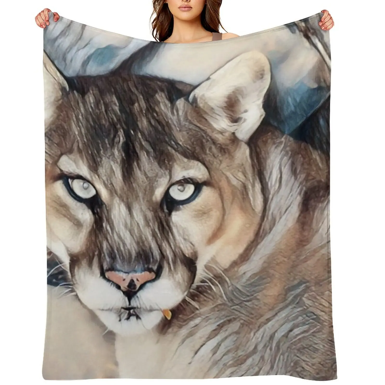 

Watchful Cougar Throw Blanket Nap warm for winter Single Luxury Designer Blankets