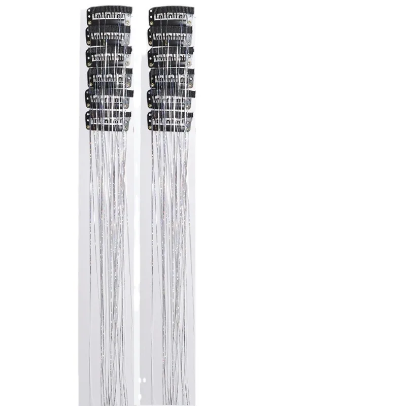 Kit de 12 piezas de tinsel sintético de 20 pulgadas con clip, brillantina, resistente al calor, cabello de hada 3