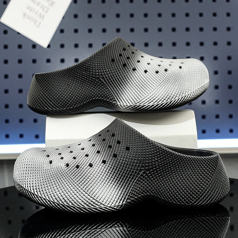 High-quality EVA thick-soled 3D textured open-toe holey slippers, unisex sandals
