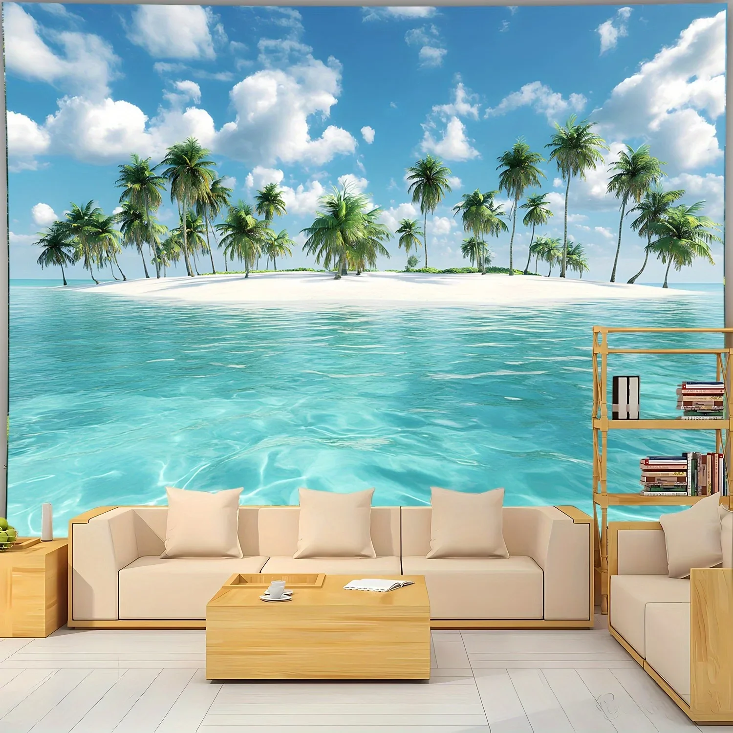 2D Flat Ocean Beach Landscape Tapestry Oversized Living Room Bedroom Office Party Decor Photo Background Art Wall Decor view 3