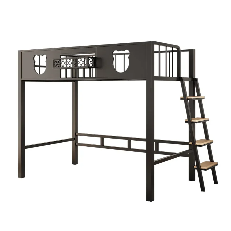 Wrought iron duplex elevated bed duplex second floor bed small apartment loft bed under table