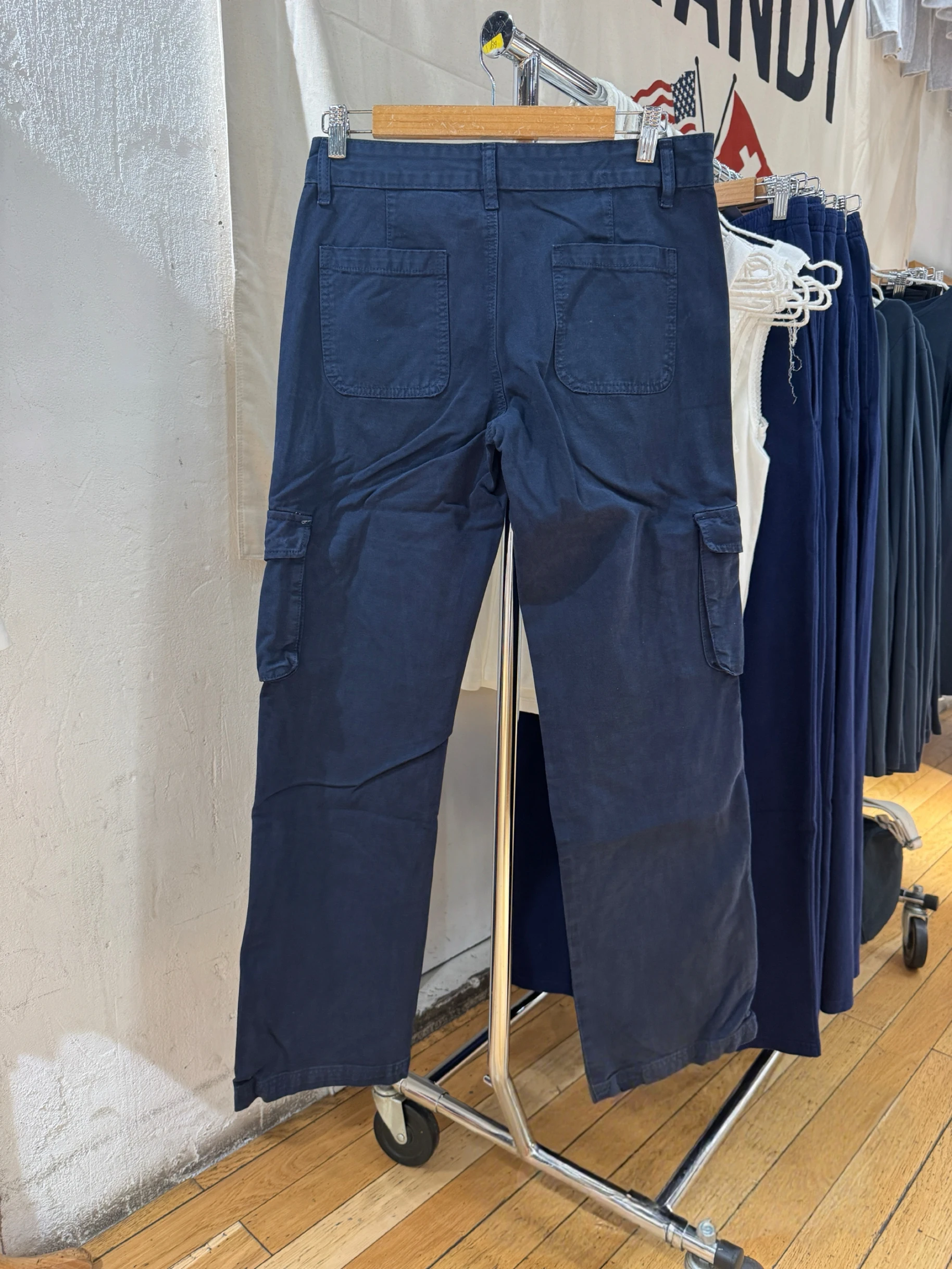Tasche Pantaloni cargo vintage blu scuro Pantaloni lunghi dritti in cotone a vita alta estivi da donna Pantaloni casual streetwear nuovi solidi