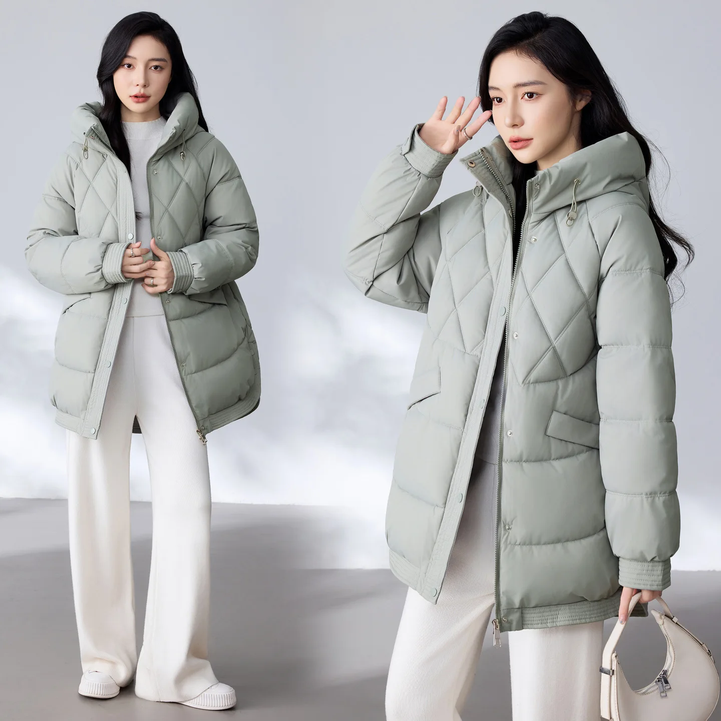 Women Down Cotton Jacket Winter Parka Coat New Mid Length Korean Loose Thick Winter Hooded Cotton Padded Jacket Female Outerwear