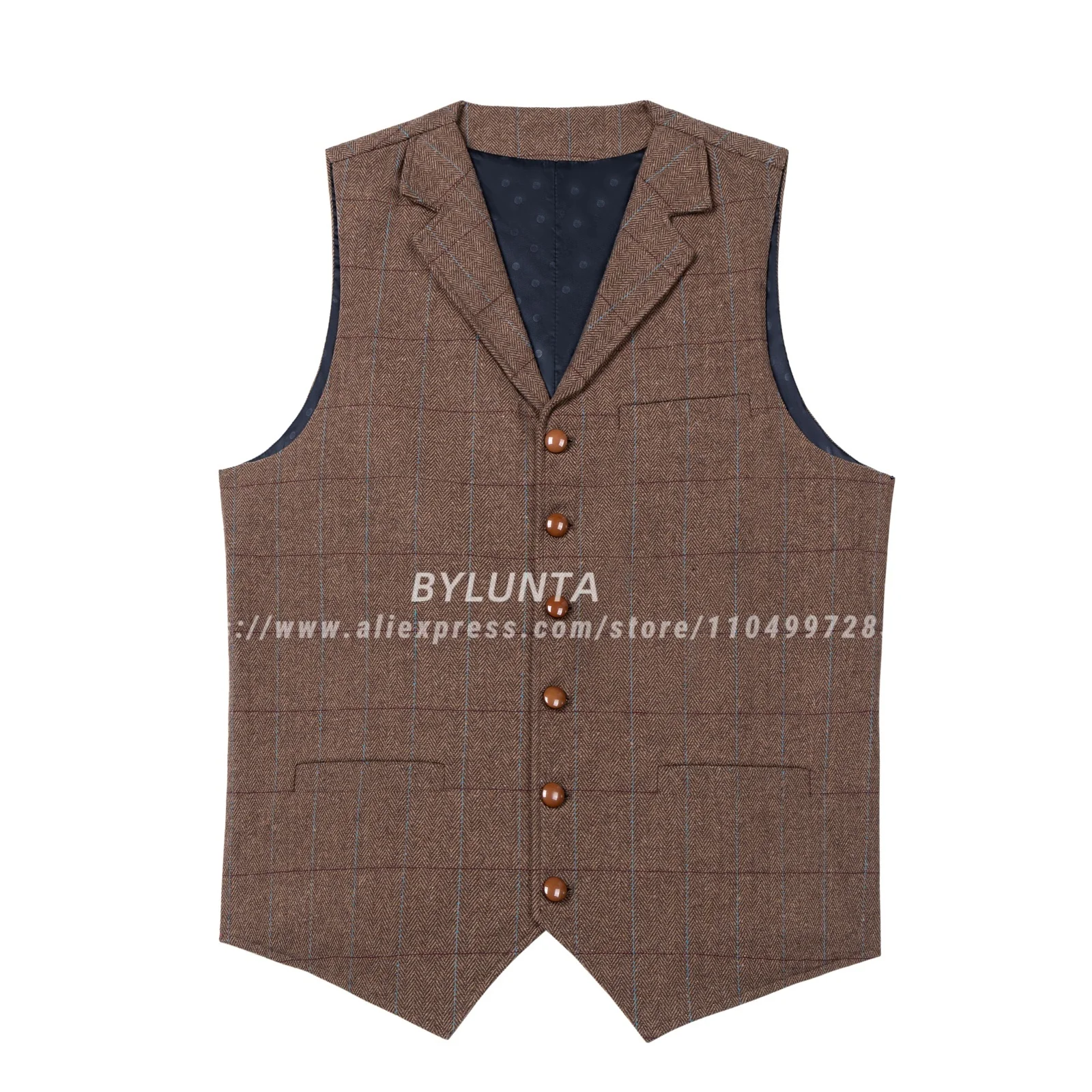

Bylunta Mens Suit Vest Notched Plaid Wool Metal buckle In stock Tweed Waistcoat Casual Formal Business Groomman For Wedding
