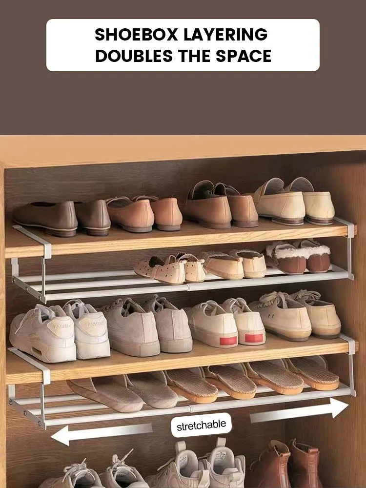 Shoe Rack Retractable Shoe Cabinet Layered Partition Holders Hanging Basket Home Neatening Storage Rack Portable Space-saving