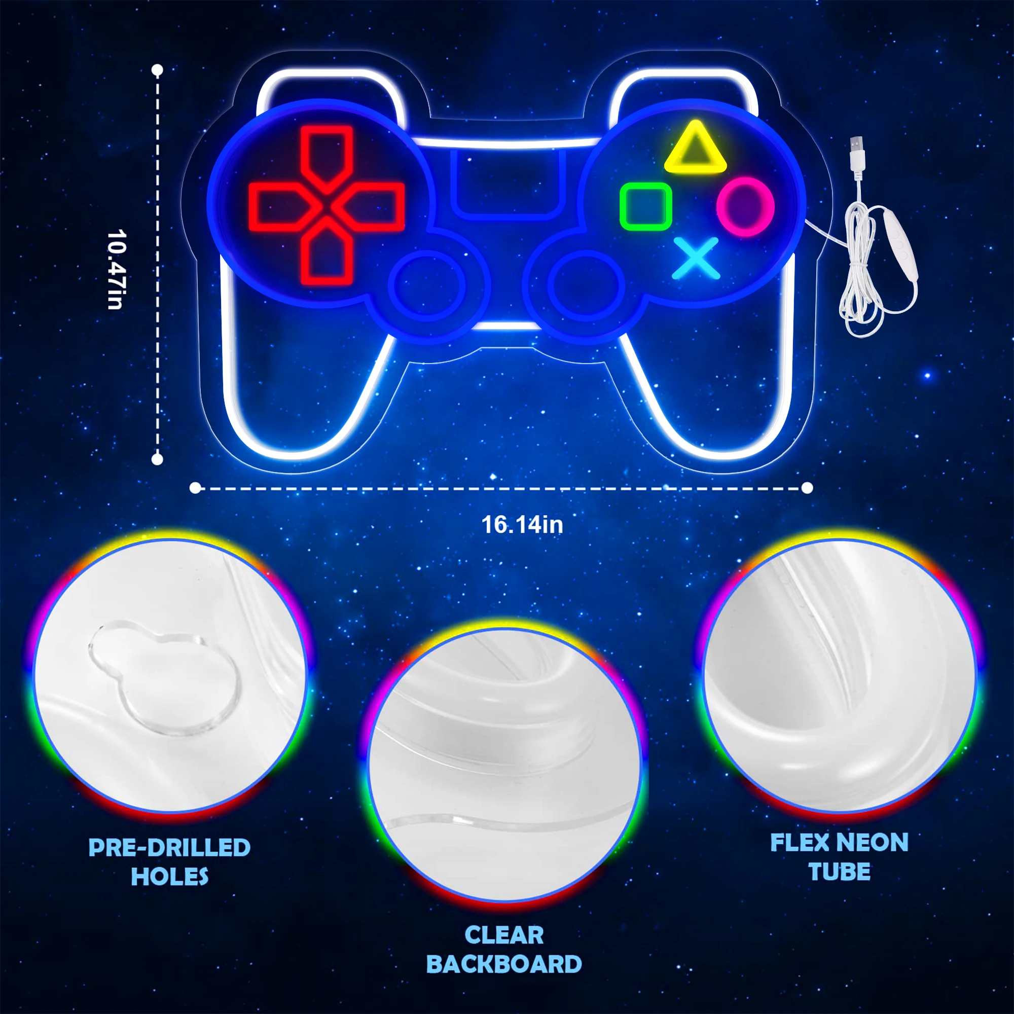 Gamer neon gamepad forma sinal de jogo de néon para meninos quarto regulável led controlador de jogo adaptador de néon alimentado sala deco ration