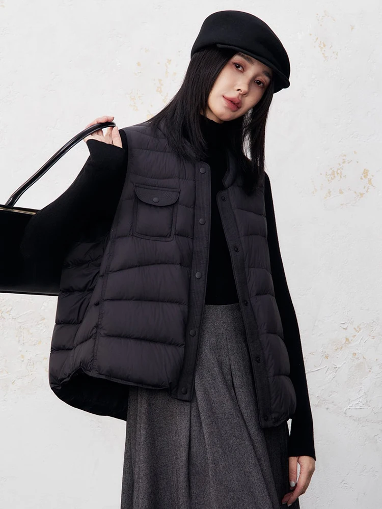 Autumn Winter White Duck Down Pork Rib Warm Vest Women Puff Fluffy Casual Down Vest Female Sleeveless Single-breasted Waistcoat