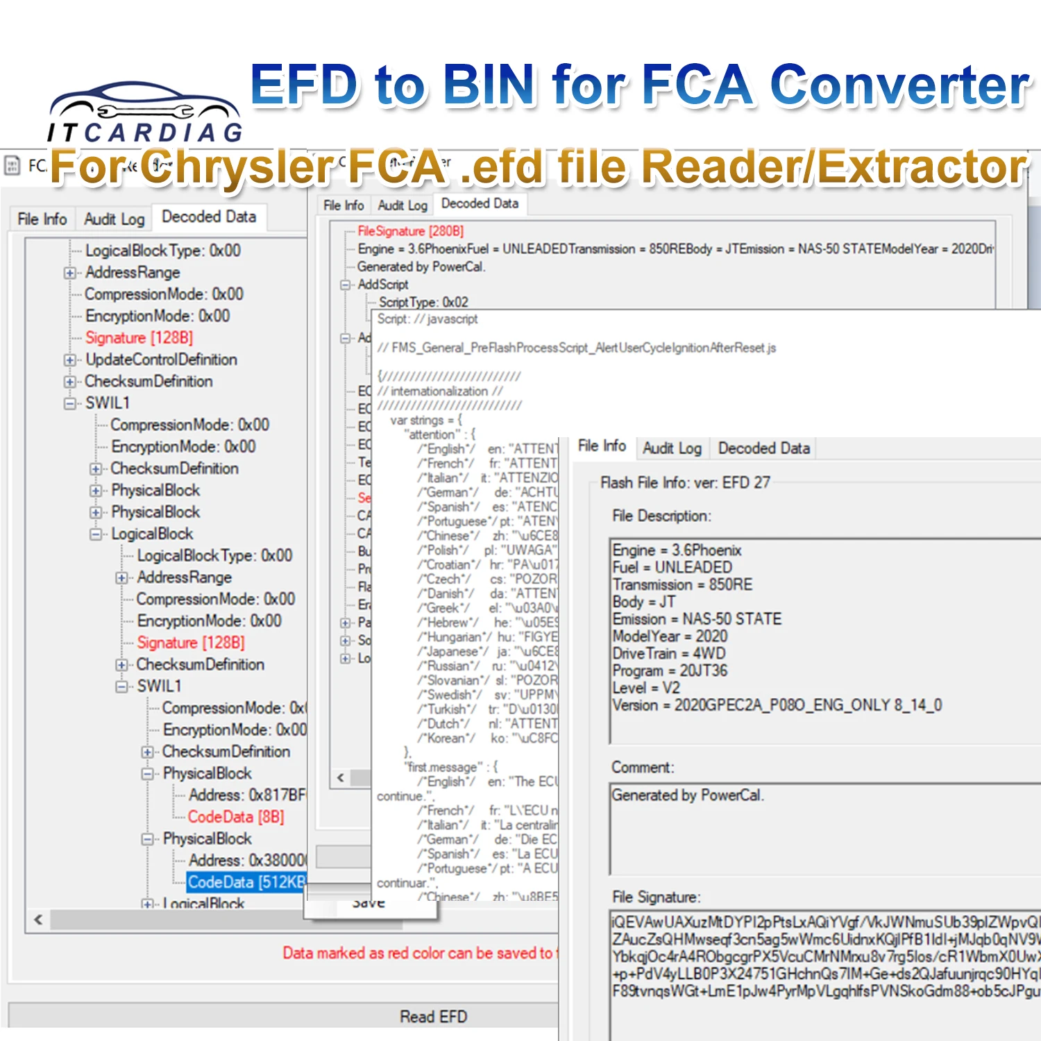 For CHRYSLER EFD FCA TO BIN CONVERTER Extract –Decode FCA .efd files EFD to BIN for FCA converter–CHRYSLER FCA .efd file reader