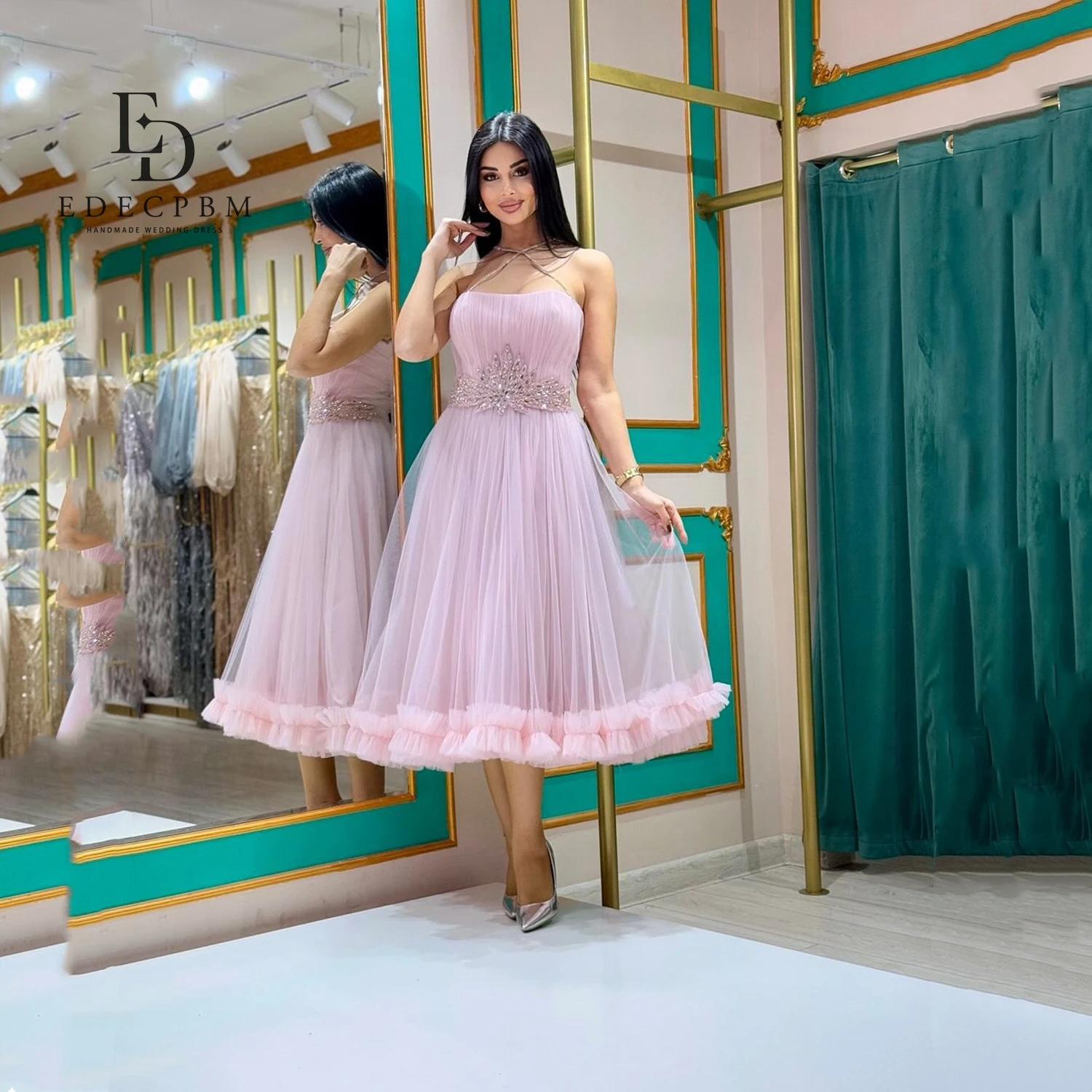 

EDECPBM Vestidos De Festa Women's Prom Dress Pink Evening Dress Woman فساتين سهرة Elegant Party Dresses Woman Customized Wedding