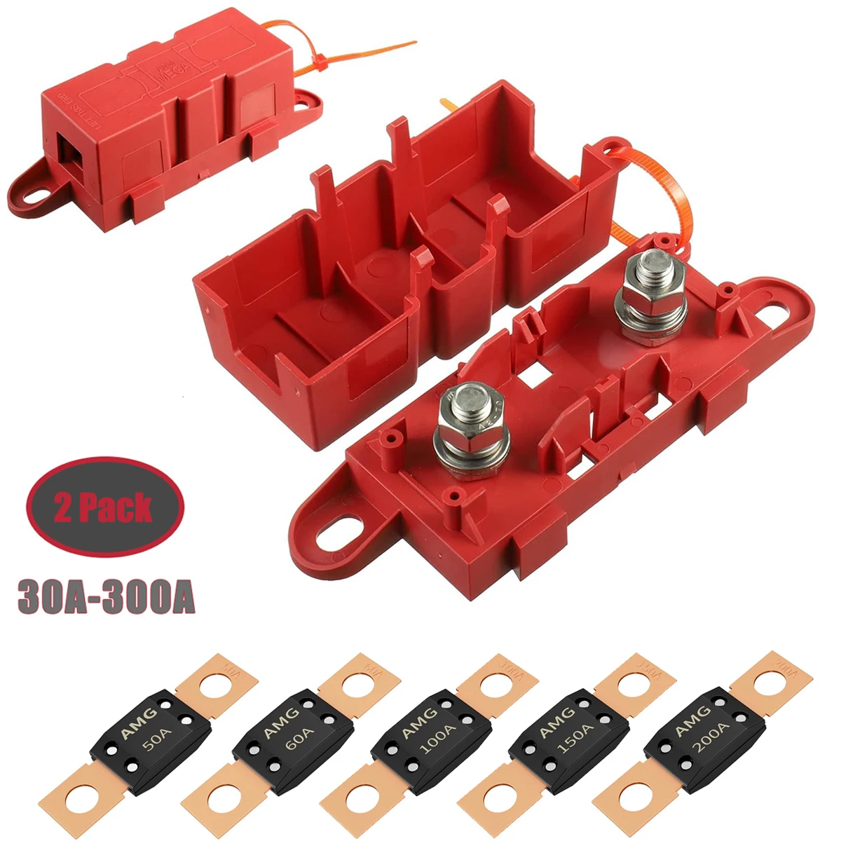 Red MEGA Fuse Block ANL Bolt-on Blade Fuse Holder Flat Type Fuse For Car Boat 80A 100A 125A 150A 175A 200A 250A 300A