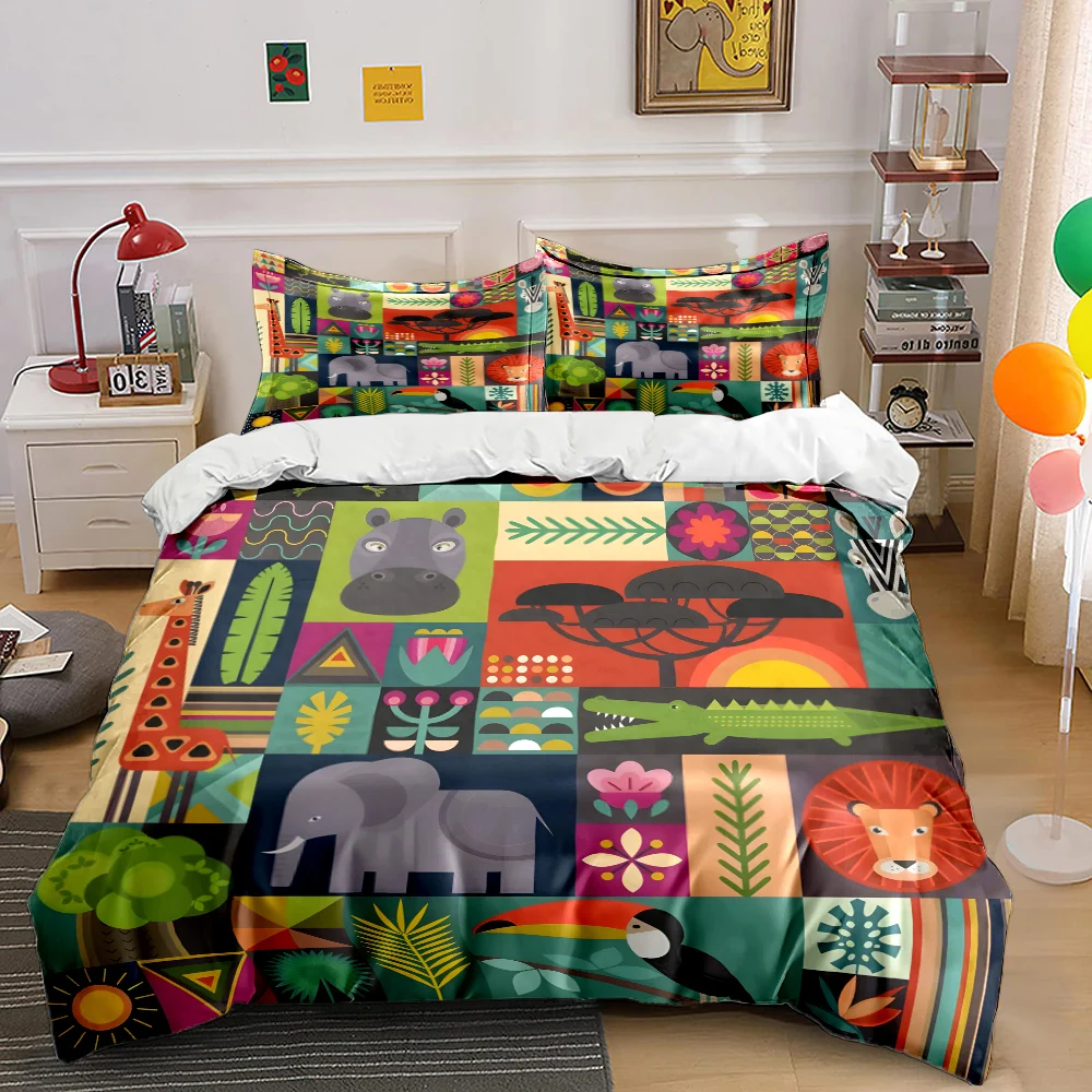 3PC African Animals and Nature Patterns Bedding Set 1 Duvet Cover 2 Pillowcases for Adult and Children Luxury Gift Full Size