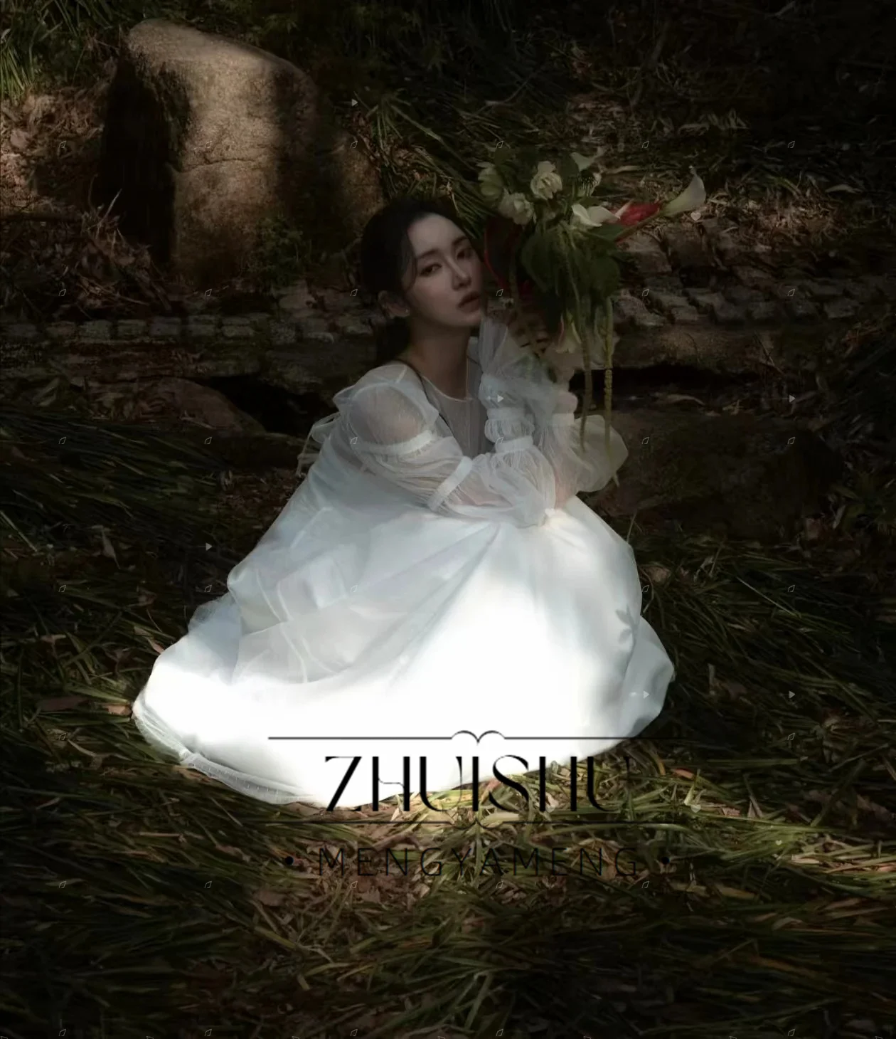 ZHUISHU elegante vestido de novia con mangas abullonadas y cuello redondo, vestidos de noche de tul marfil, sesión de fotos de Corea, vestido de novia personalizado