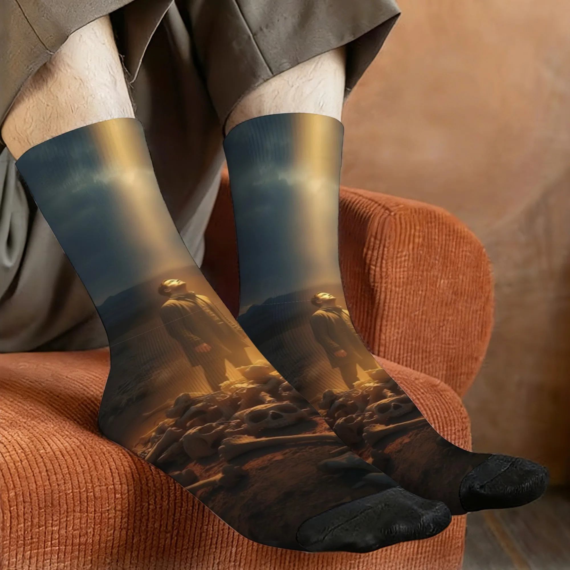 

Novel retro dark redemption desperate holy arrival print men's socks comfortable breathable non-slip casual socks gift