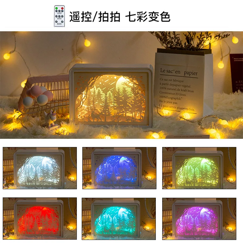 Adornos de luz de tallado de papel 3D creativos, lámpara de mesa LED, luces de noche para dormitorio de niñas, lámpara de decoración artística de navidad, regalos de cumpleaños