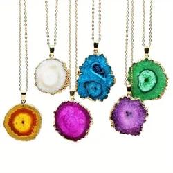 Natural Crystal Pendant Agate Necklace Healing Crystal Gemstone Irregular Polished Agate Slice Crystal Agate Decor Gift forWoman