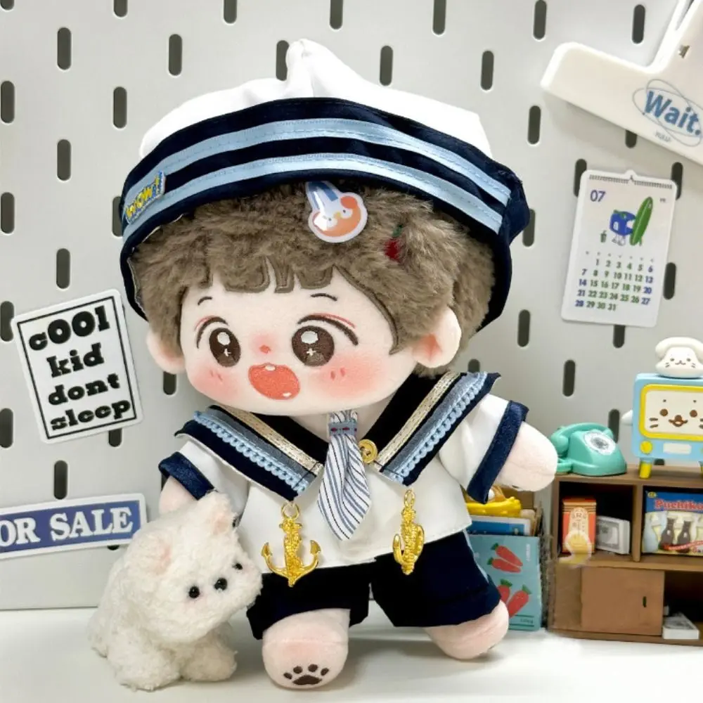 Navy Sailor Suit Cotton Doll Dress Headwear Sweet Skirt 20cm Cotton Doll Clothes Lovely Dress Up Idol Dolls Skirt