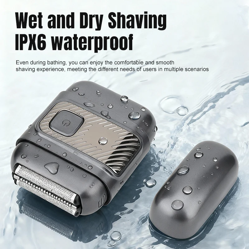 طقم حلاقة صغير محمول IPX6 مقاوم للماء للسفر 9000 دورة في الدقيقة من النوع C شحن 3 شفرات ماكينة حلاقة كهربائية ترددية للرجال #5