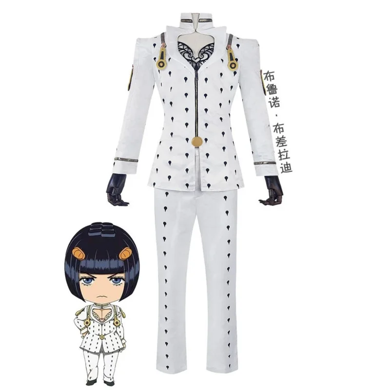 Anime Le Bizzarre Avventure di JoJo Bruno Bucciarati Costume Cosplay Nero Bianco Abiti Uniforme Zentai Set Completo
