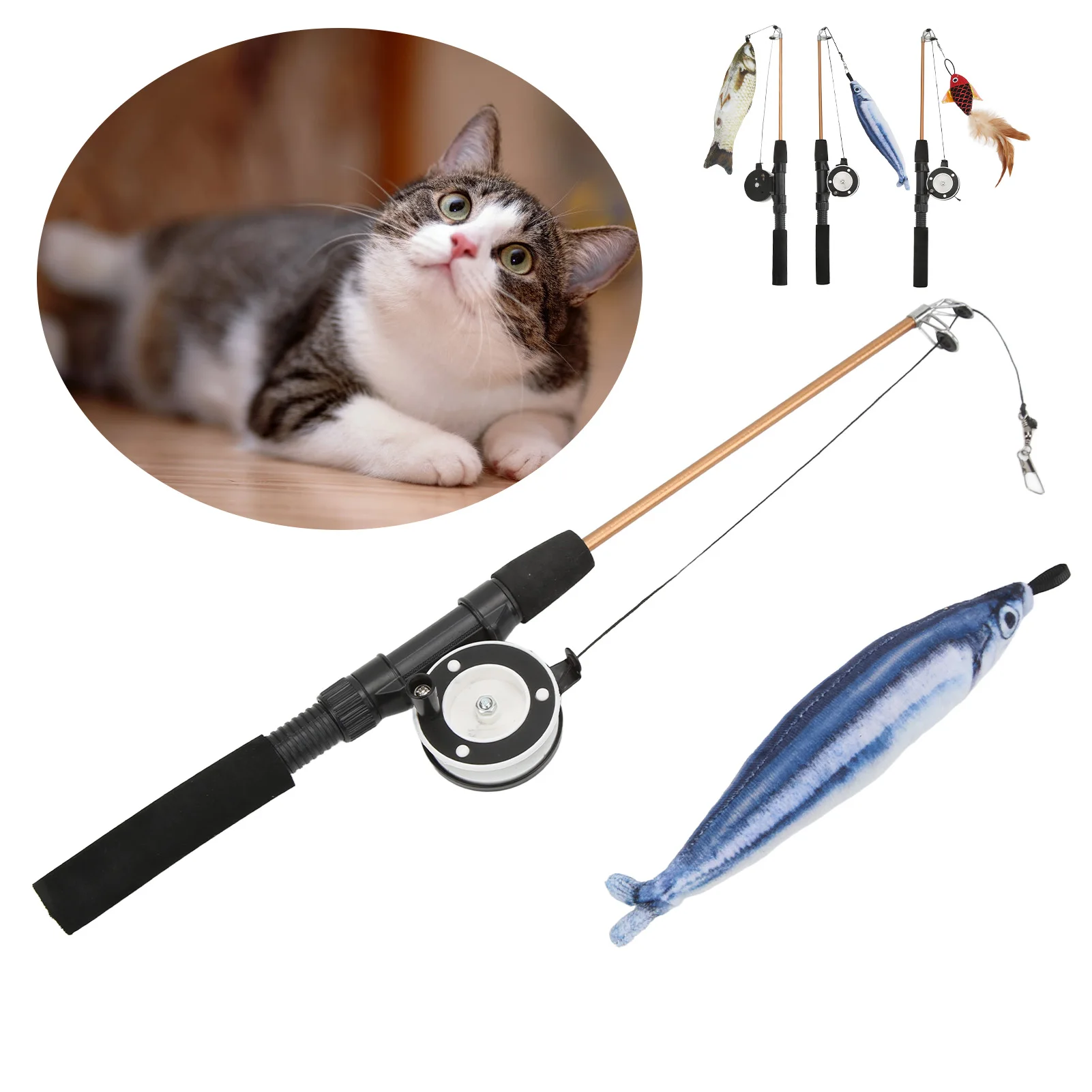 Cat Toys Fish Telescopic Cat Stick Funny Cat Stick Realistic Flexible Interactive Pulley Telescopic Fishing Rod Cat  for Cats