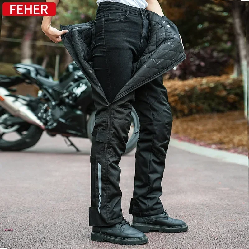 Feher Motorcycle Pants Autumn and Winter Waterproof Fast Detachable Motorcycle Fast Detachable Thermal Pants for Men and Women