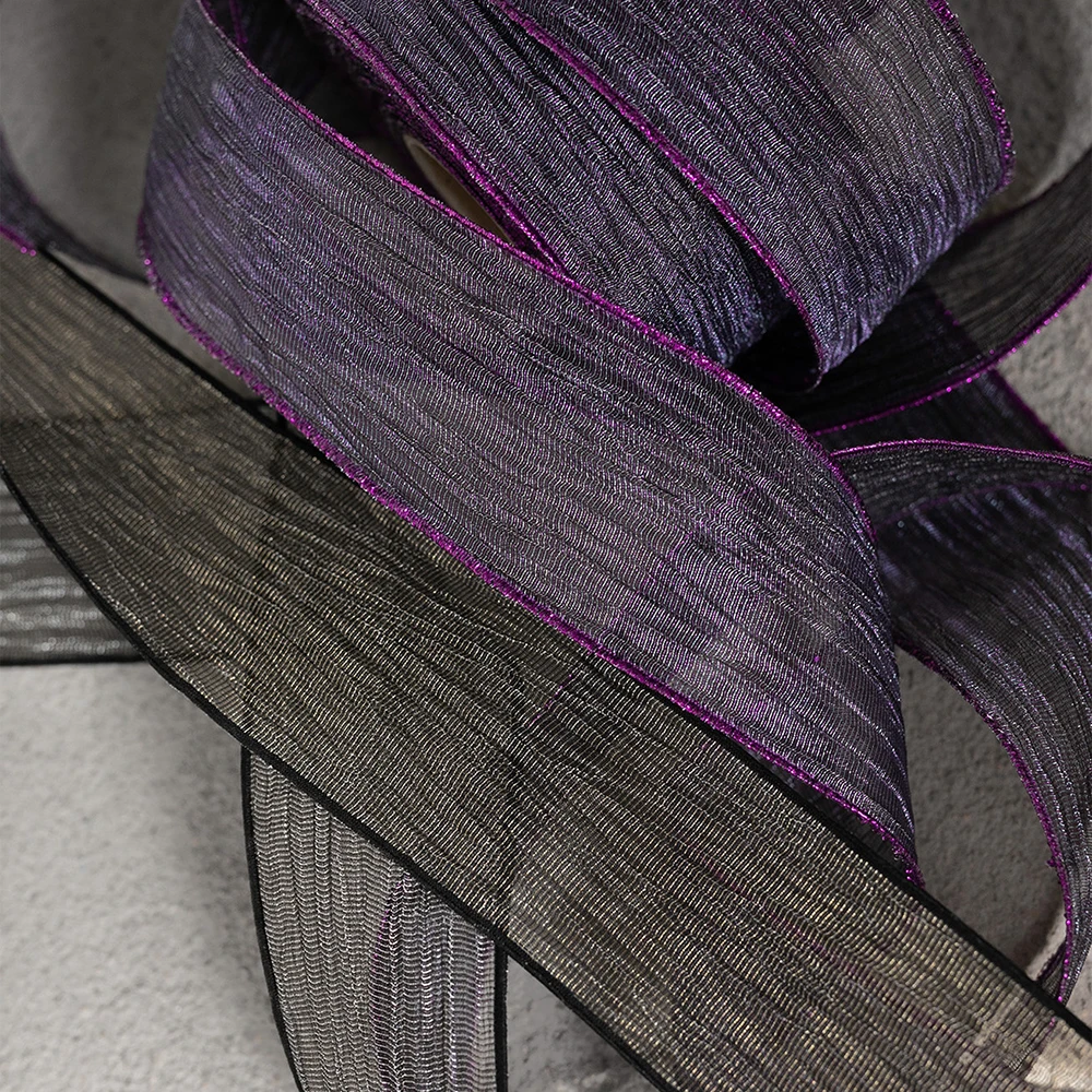 Dark Retro Crinkled Silver Thread Organza Ribbon 32mm & 57mm Stress‑Relief DIY Sewing Material For Gift Wrapping Hair Craft