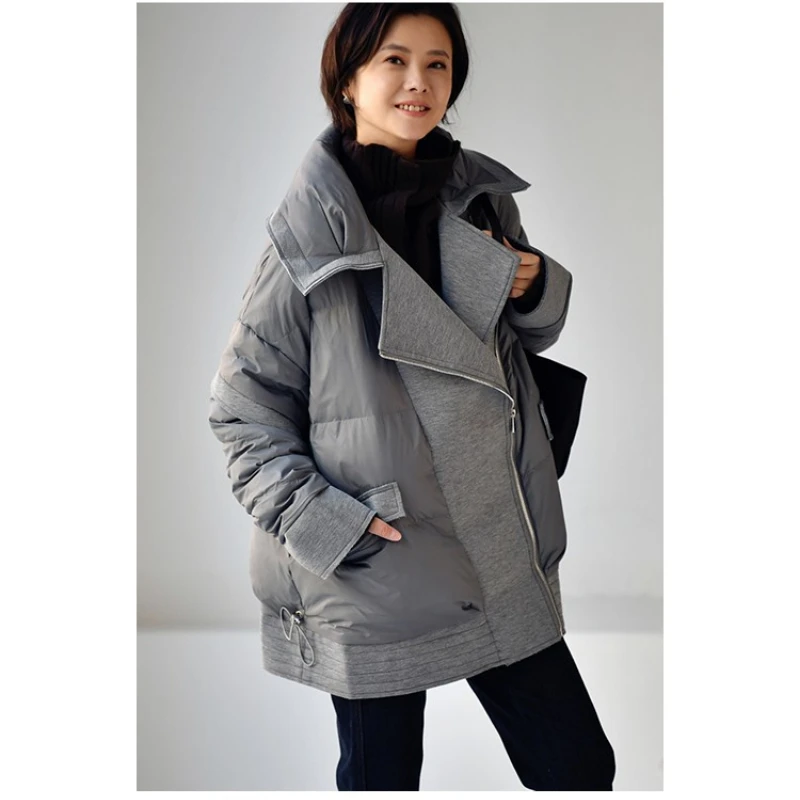 Winter New Fashion Suit Collar Women Coat Thickened Loose Down Coat High End European Women White Duck Down Parka Warm