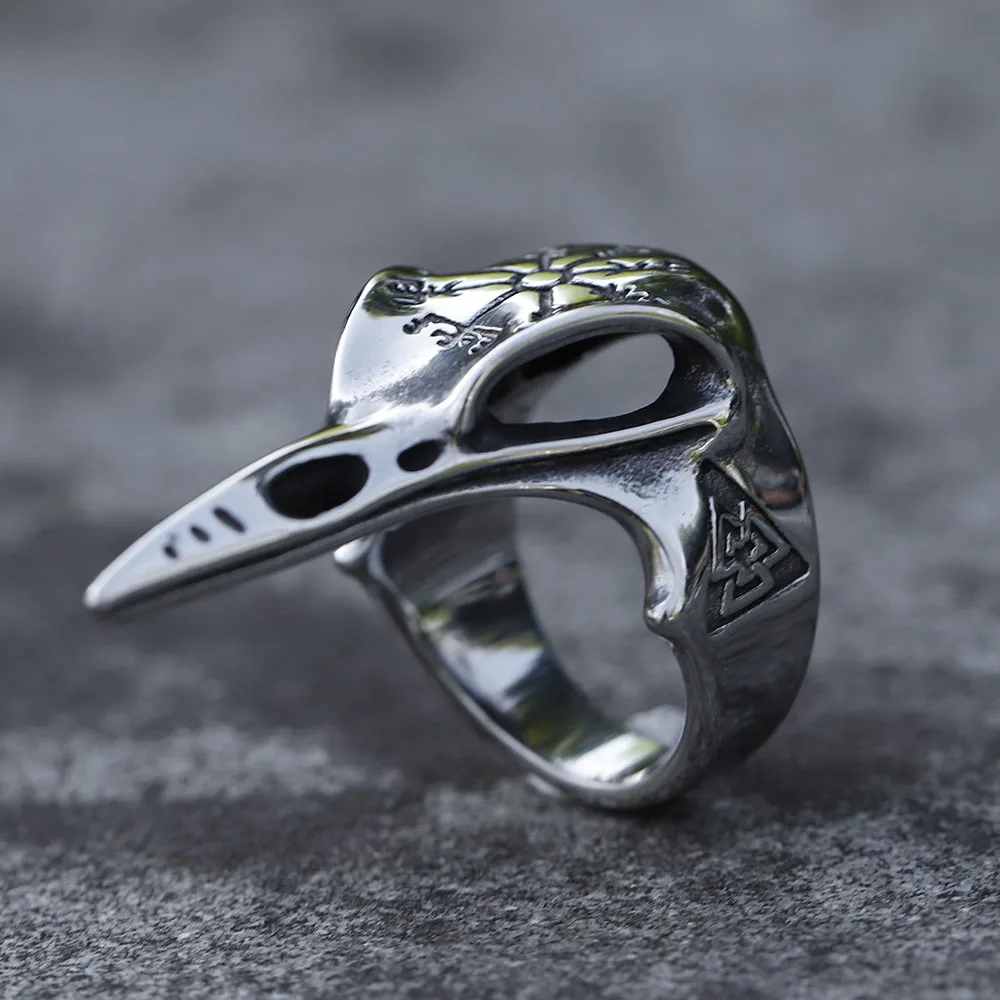 2022 NEW Men\'s 316L stainless-steel rings Viking crow head Vintage ring for teens Odin Amulet Jewelry Gifts free shipping