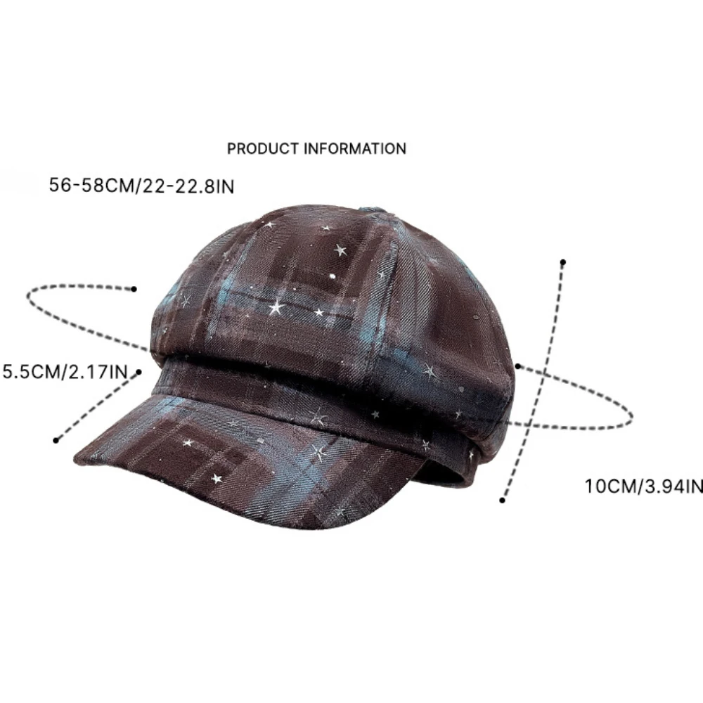 HT5147 Baskenmützen für Damen Frühling Herbst Newsboy-Mütze Damen Sternen-Karo-Künstler-Malermütze 2026 Neue Damen-Achteck-Baskenmütze – Detail 1