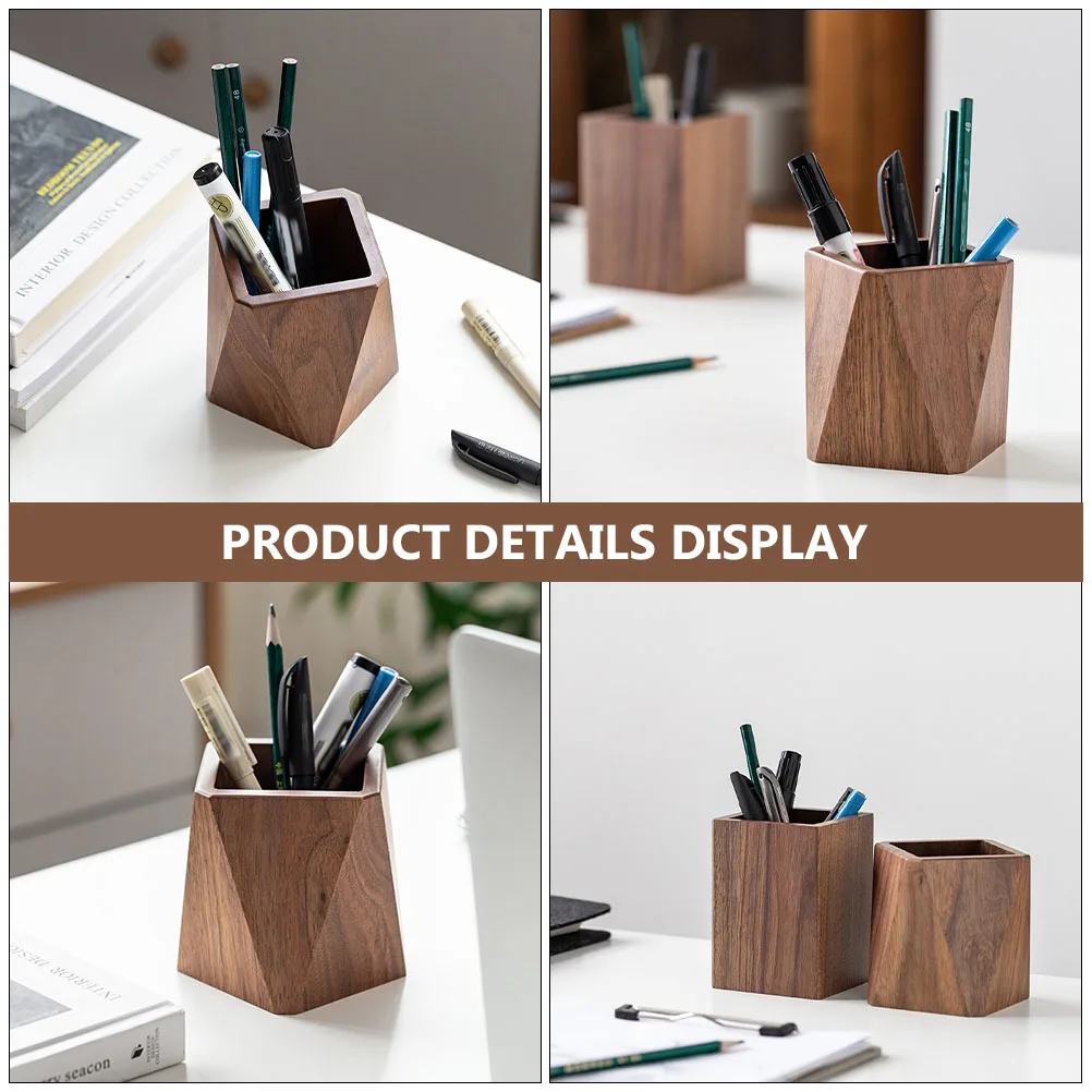 

Black Walnut Wooden Pen Holder Stationery Storage Desk Container Creative Office School Use Compact Size