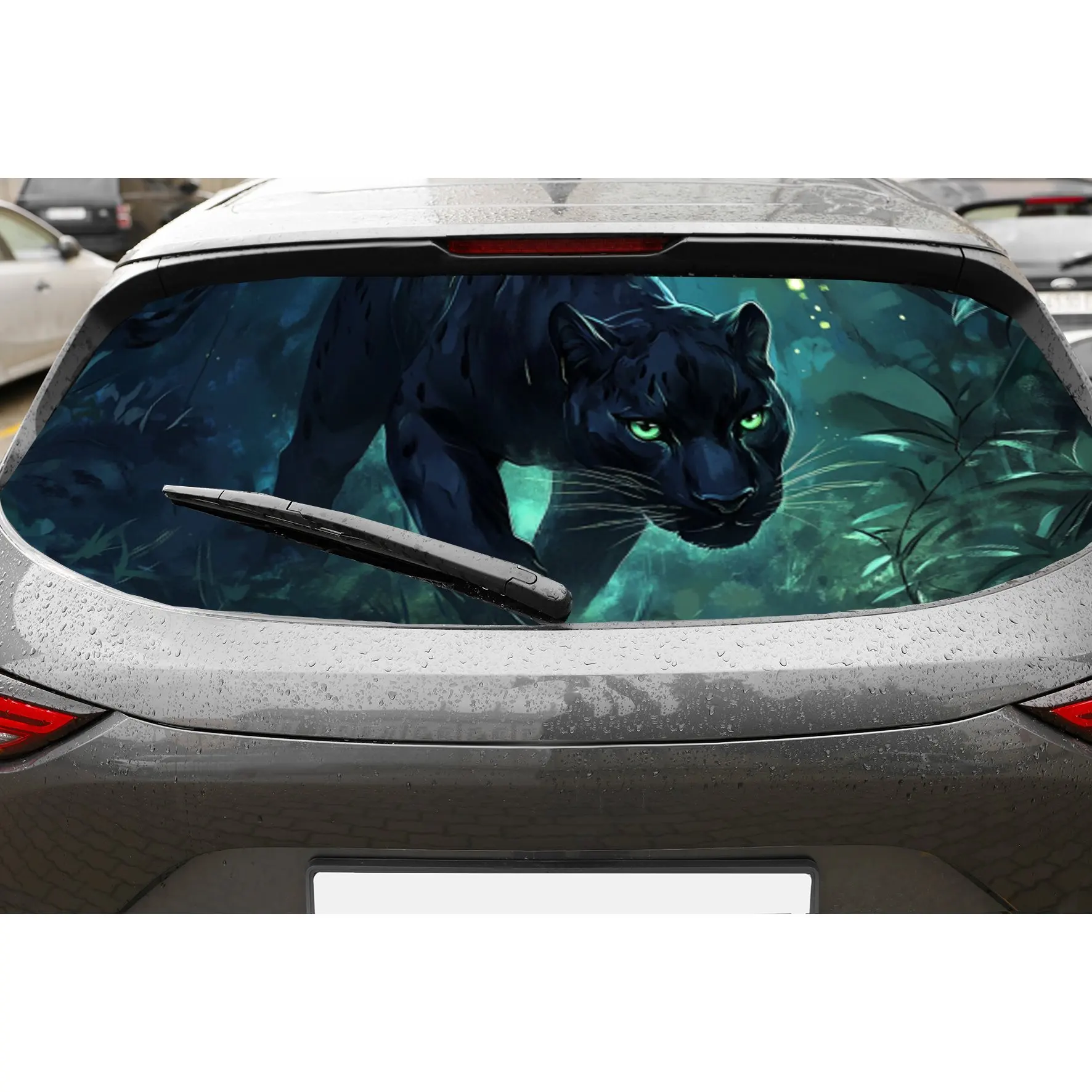 

Jungle Hunter Panther ПВХ перфорированные автомобильные виниловые обертывания, улучшающий конфиденциальность дизайн для заднего окна, наклейка на заднее лобовое стекло автомобиля для