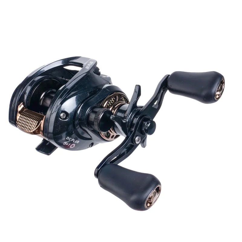 DEUKIO Baitcasting-Rolle mit Soundsystem & Doppelbremse 7.0:1 5+1BB 8kg Bremskraft Magnetische Zentrifugalbremse Salzwasser Süßwasser