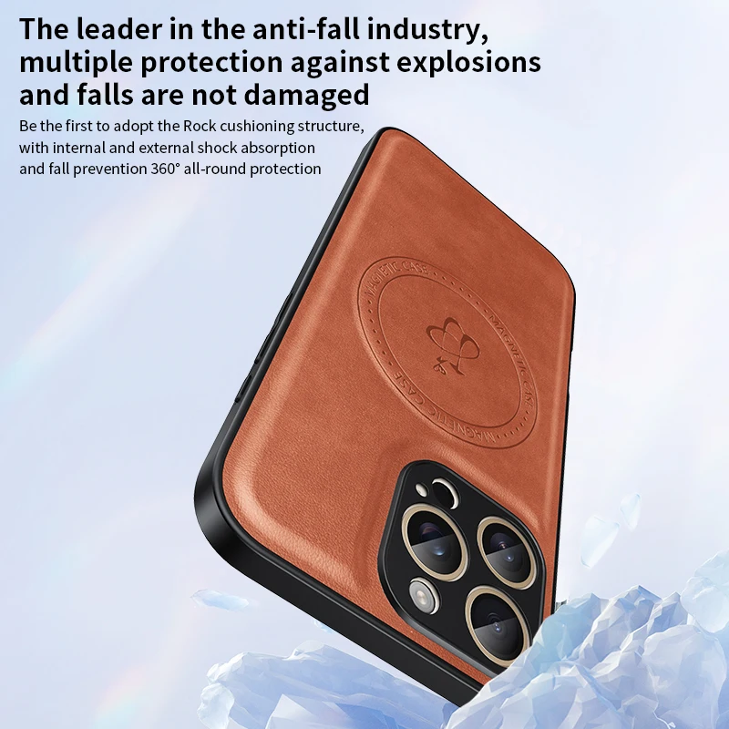 

Leather Magnetic Soft Cases Holder For IPhone 14 15 Plus 16E 13 12 Pro Max Wireless Charge Full Lens Protective Cover Phone Case