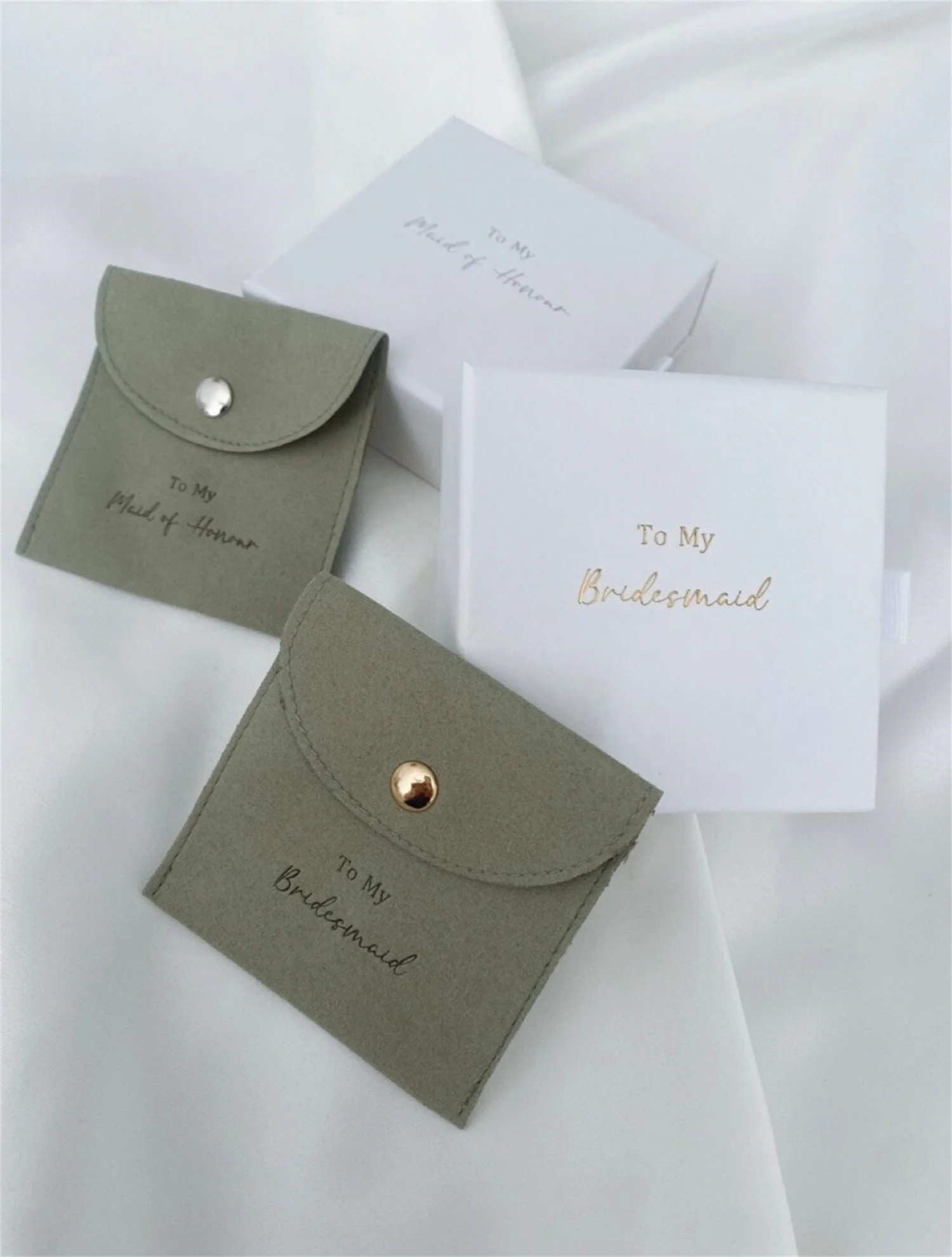 

Sage green Bridesmaid jewellery gift box and pouch maid of honour wedding present bridal party gift bride earrings bracelet box