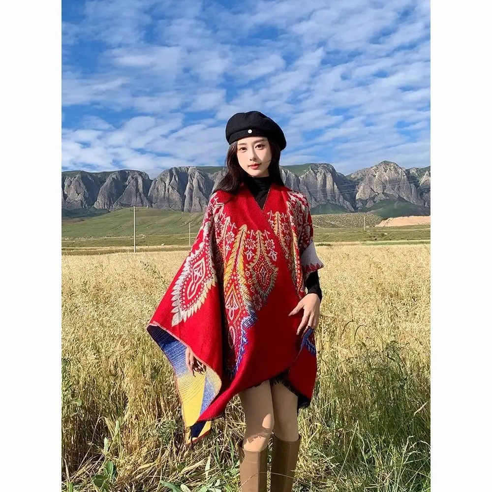 

Женская накидка с кисточками в национальном стиле, осень-зима 2025, новый дизайн, одежда для путешествий, шаль, пальто, модный плащ Wh194