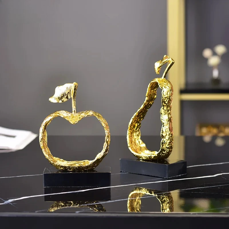 

Modern Home Decor Fruit Shaped Metal Crafts Fruits Statue Ornaments Apple/pear Hollow Out Artwork Desk Decoration Sculpture