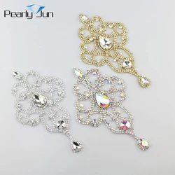 19.4cm*10cm AB Crystal Brooch Patch DIY Decoration for Wedding Dress Skirt Shoes Hats Accessories Rhinestone Applique YHZ002