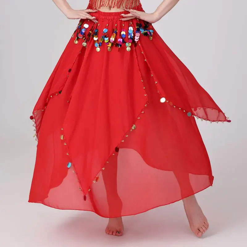 Women Belly Dance Long Skirt Shiny Sequin Chiffon Dancing Costume Belly Dancewear Stage Performance