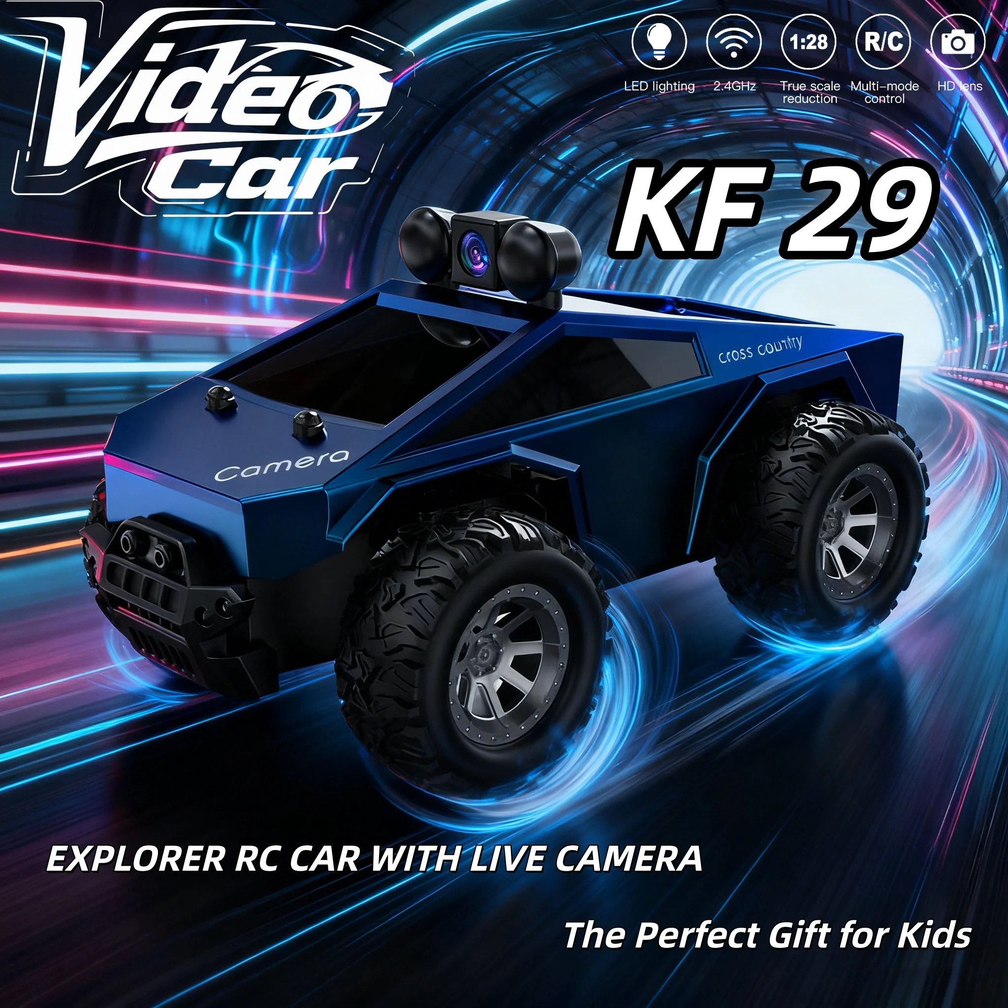 Camión RC con cámara, coche teledirigido de 2,4 GHz, coche RC con cámara ajustable, camión todoterreno con Control remoto para adultos principiantes