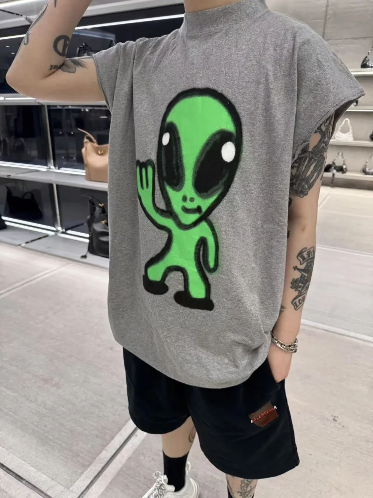 

Sunteeza Paris Alien Glow in the k Print Waed Vintage Dissolve ort Sve T-irt Loose Fit Pure Cotton Youth T...